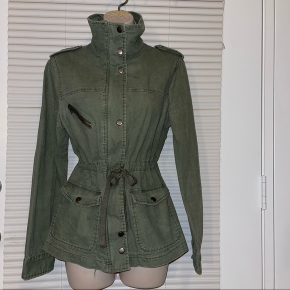 Forever 21 Light Weight Olive Jacket With Draw String Waist - Picture 4 of 10